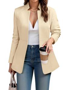 lot 6280 image: Cicy Bell Womens Business Casual Blazer Long Sleeve Open Front Notch Stand Collar Blazer Work Office Jacket Suit Beige size L
