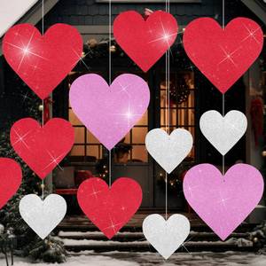 lot 6283 image: A16 Pcs Large Valentines Day Decorations 1210in8.5in Glitter Paper Hanging Hearts Giant Cutouts Double Sided Galentines Day Decorations 9.8 ft Ribbon for Anniversary Bachelorette Bridal Engagementin