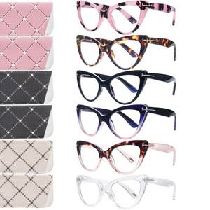 lot 6294 image: BONCAMOR 6 Pack Fashion Cat Eye Reading Glasses for Women Blue Light Blocking Oversized Spring Hinges Computer Readers (6 Mix, 1.0, Diopters)