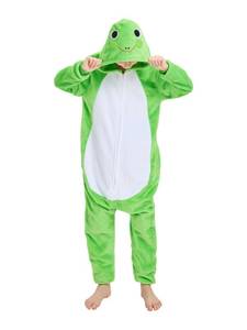 lot 6296 image: LONULAIN Unisex Kids Animal Oneise Pajamas, Boys Girls Flannel Hooded Halloween Cosplay CostumeHomewearSleepwear (Green Frog,13-14 Years)
