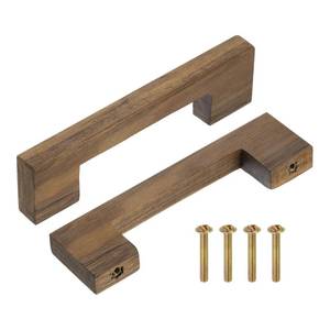 lot 6302 image: uxcell 4Pcs Wood Drawer Pulls, 4 Inch Hole Center Square Wooden Drawer Pulls Cabinet Handles with Screws for Kitchen Dresser Wardrobes Door Cupboard, Dark Walnut
