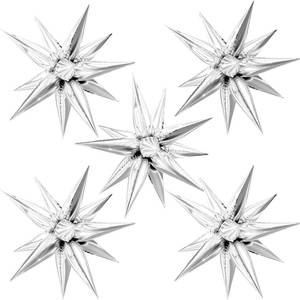 lot 6311 image: Moukiween 60 PCS Silver Star Balloons, 12 Point Cone Explosion Star Foil Balloons for Birthday Party New Year, Christmas, Graduation, Baby Shower Party Decoration (Silver)