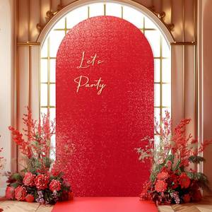 lot 6319 image: A6FT Red Arch Cover-Sequin Spandex Fitted Wedding Arch Cover Round Top Chiara Background Covers for Birthday Party Baby Shower Photo Arch Stand Decoration