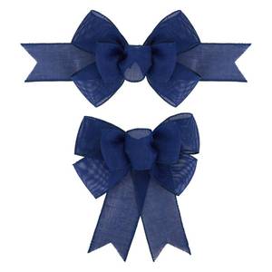 lot 6324 image: Meseey 2 Pcs Navy Blue Wired Ribbon Handmade Premade Burlap Bows for Wreaths Tree Decorations Gift Wrapping Outdoor Decoration(Navy Blue)