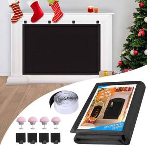 lot 6328 image: Fireplace Draft Cover, Fireplace Blocker Blanket Stops Heat Loss, Adjustable Fire Place Draft Stopper with Hook and Loop Tapes Black 36 W x 32in Hin