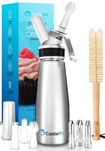 lot 6330 image: Whipped Cream Dispenser - Ultra Durable Leak-Free Grade 6 Aluminum Whipping Cream Dispenser - 6 Decorating Tips and 2 Cleaning Brushes - Pro Whipped Cream Maker - 500mL  1 Pint Canister Cracker