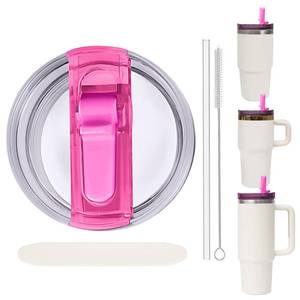 lot 6350 image: Replacement Leak Proof Tumbler FLIP Lid With Straw - Fit For Stanley ProTour Quencher and Quencher H2.0 20oz,30oz Tumbler (Pink, 20oz and 30oz)