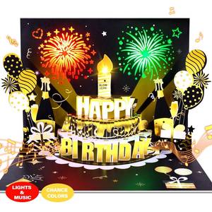 lot 6351 image: FITMITE DIY Age Birthday Cards, 3D Pop-Up Firework Birthday Cards with Music and LED Lights, Happy Birthday Gifts for Mom, Women, Men, Kids, Dad, Father, Wife