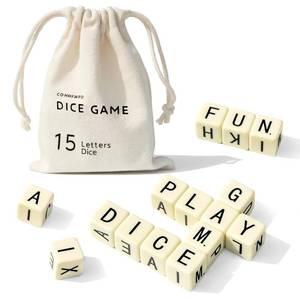 lot 6360 image: COHHFWPD Crossword Dice Game, Word Game, 15 Large Letter Dice, Word Dice Game for Family Games, Travel and On-The-Go Fun