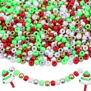 lot 6362 image: KAKW Pony Beads 1000 Pcs Plastic Beads for Bracelet Friendship Bracelets Beads for Hair Braiding 6x9mm Beads for Jewelry Making (Green Red White Glod Silvery)