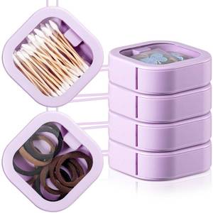 lot 6368 image: Kathfly 4 Pcs Purple Hair Tie Organizer Portable Hair Accessory Storage Containers Stackable Tie Bobby Pin Holder Home Cotton Swab Dispenser Accessories Jewelry Organizer Box