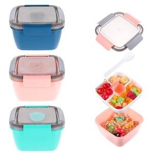 lot 7617 image: Ubamdom 3 Pcs Salad Lunch Container with 3 Compartment, 50 oz Salad Lunch Container for adults, Leakproof Salads Bowl for Toppings, Snacks (Pink,Blue,Green)