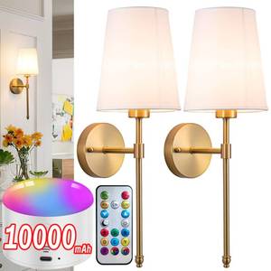 lot 7633 image: YHCDLAMP Battery Operated Wall Sconce Set of 2, Rechargeable Wall Sconce with 10000mAh Bulb and Remote, Up to 50 Hrs Use, RGB Dimmable Wireless Wall Lights for Living Room Bedroom Hallway