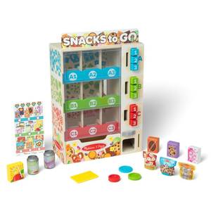 lot 7634 image: Melissa and Doug Sort-Stock-Select Wooden Vending Machine Toy with Play Food, Mini Vending Machine Toys and Play Money, Preschool Toys for Kids Ages 3