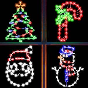lot 7635 image: 4 Pack Christmas Window Silhouette LED Lights Decorations, Santa Claus, Xmas Trees, Candy Cane, Snow Man Christmas Window Light Decorations with 50 Bulbs for Holiday Wall Door Glass Decorations