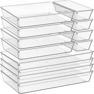 lot 7636 image: Criusia 12 Pack Large Clear Plastic Drawer Organizer Trays  MULTI-USE Acrylic Drawer Storage for Kitchen, Bathroom, Makeup, Office, School, Undies  College Dorm Room, Home Apartment Essentials