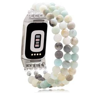 lot 8068 image: CandL Accessories Compatible with Fitbit Charge 5Charge 6 Bands, Natural Gemstone Beaded Handmade Adjustable Bracelet Replacement Bands for Women (Amazonite)