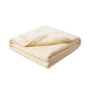 lot 8076 image: Plush Velvet Fleece Bed Blanket, Lightweight Queen Size Blanket, Soft Fuzzy Cozy Blanket for Couch (Cream Yellow, Twin)