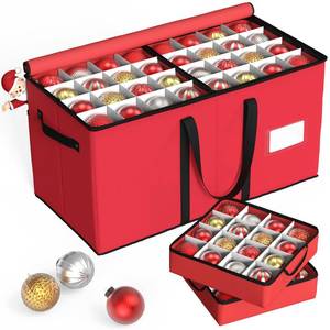 lot 9023 image: Kesfitt Christmas Ornament Storage Box with 8 Trays,Christmas Storage Container with Dividers Fits 128 Holiday Ornaments Decorations,Double Zipper,Large Xmas Organizer with Pockets