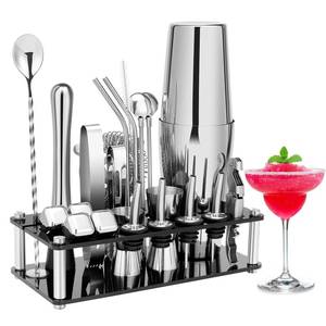 lot 9026 image: Cocktail Shaker Set, 23-Piece Boston Stainless Steel Bartender Kit with Acrylic Stand and Cocktail Recipes Booklet, Professional Bar Tools for Drink Mixing, Home, Bar, Party (Include 4 Whiskey Stones)