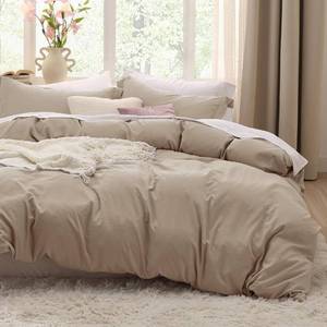 lot 9033 image: Bedsure Deep Beige Duvet Cover Full Size - 3 Pieces Prewashed Extra Soft Cotton-Like Bedding Set, Includes 1 Duvet Cover 80x90 Inches with Zipper Closure and 2 Pillow Shams, Comforter Not Included