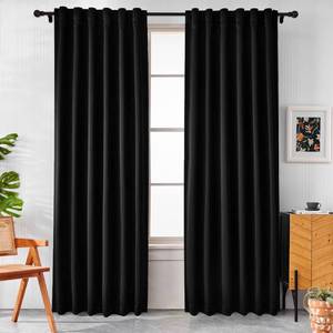 lot 9038 image: Pickluc Blackout Curtains 84 Inches Long 2 Panels, Black Out Drapes for Bedroom or Living Room, Back Tab and Rod Pocket Top, Set of Two, Black, 52 Wide and 84in Length.in