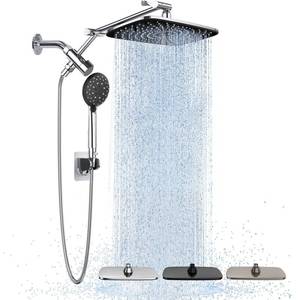 lot 9044 image: Veken Wide High Pressure Rain Shower Head with Handheld, Handheld Shower Heads with Multi Spray Modes, Rainfall Combo with 15 Metal Extension Arm,Detachable Dual Shower, Bathroom Decor,Chrome Silverin