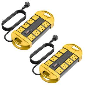 lot 9053 image: CCCEI 2 Outdoor Power Strips Weatherproof with 8 Plug, Waterproof Extension Cord with Multiple Outlets, Christmas Exterior Garden Yard Surge Protector 15FT, Yellow.
