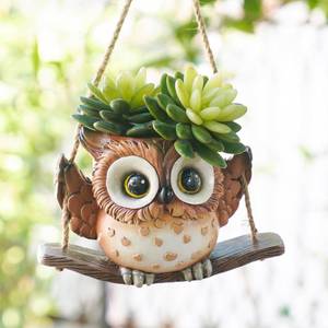 lot 9055 image: Swing Owl Hanging Planters for Indoor Plants, Cute Small Succulent Pots with Drainage Hole, Unique Resin Plant Hangers Outdoor, Hanging Plant Holder for String Of Pearls, Gift Ideas for Mother