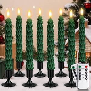 lot 9219 image: YAUNGEL 8 Pcs Flameless Christmas Tree Candles with Remote Timer, Real Wax Christmas Tree Candles Battery Operated Flickering Flame,10 Inch Green Tree Candlesticks with Holder for New Year Xmas Decor
