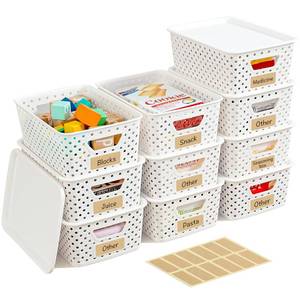 lot 9220 image: 10 Pack Plastic Storage Bins with Lids, Stackable Plastic Storage Baskets for Organizing with Handles, Organizer Bins with Labels for Room, Craft, Containers for Pantry Organizers and Storage