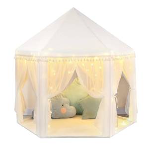 lot 9223 image: Monobeach White Princess Tent Girls Tassel Decor Large Playhouse Kids Castle Play Tent with Star Lights Toy for Children Indoor and Outdoor Games, 55ftft x 53ftft (White Princess Tent with Tassel)