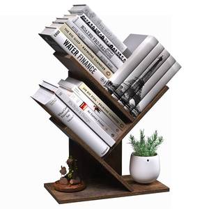 lot 9224 image: R RUISHENG 3 Tier Small Tree Bookshelf Desk Book Organizer Narrow Bookcases for Books Magazines CDs Free Standing Retro Wooden Storage Shelves for Home Office Bedroom Living Room Rustic Brown