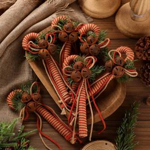 lot 9234 image: Simgoing 6 Pcs Red Rustic Christmas Candy Cane Ornaments 7 Inch Burlap Wrapped Farmhouse Candy Cane Christmas Tree Hanging Decoration with Bells for Home Xmas Crafts Party Decoration