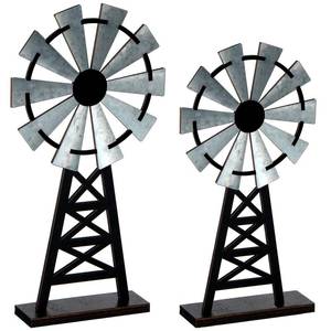 lot 9235 image: Yalikop Set of 2 Wooden Farmhouse Windmill Table Top Decor Wood Small Distressed Black Grey Rustic Windmill Themed Table Decor for Kitchen Garden Home