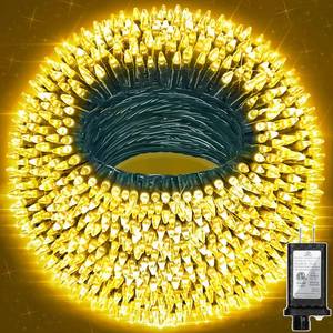 lot 9236 image: 240FT 750LED Christmas Lights,12 Modes Warm White Outdoor String Lights with Timer and Dimmable, Waterproof Green Wire Christmas String Lights for Indoor Tree Xmas Patio Fence Wedding Party Decor
