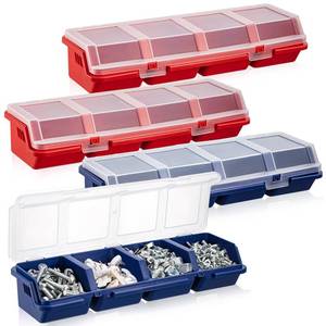 lot 9241 image: Hushee 4 Pcs Screw Organizer Box with Lid 4 Compartments Tool Bin Divider Plastic Stackable Hardware Organizer Small Part Storage Sorting Screw Box for Garage Workbench Craft Storage (Blue,Red)