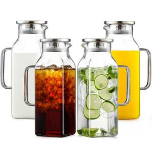 lot 9242 image: Netany 4 Pack 2 Liters68 oz Square Glass Pitcher with Lid and Handle for Fridge, Iced Tea and Coffee Carafe Beverage Serveware, Heat Resistant Borosilicate Water Jug for HotCold Drinks and Milk