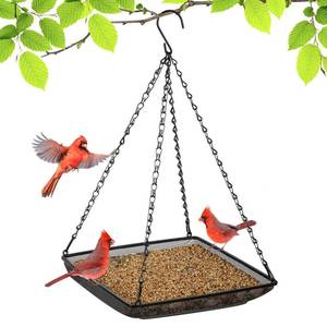 lot 9243 image: MIXXIDEA Hanging Bird Feeder Tray 11x11 Inches, Metal Mesh Platform Seed Feeder with Durable Chains for Outdoors Outside Great for Attracting Wild Birds, 1 Pack