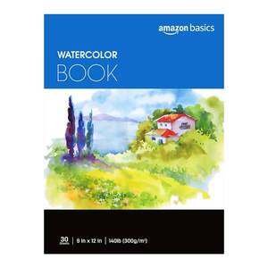lot 9248 image: Amazon Basics Watercolor Pad, 9x12in, 140 lb  300 gsm, 30 Sheets, Whitein