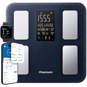 lot 9264 image: Masmssm Smart Scale for Body Weight, FSAandHSA Eligible, Bathroom Digital Weighing Scale with 8-in-1 Large Display, 22 Metrics with BMI, Body Fat, Heart Rate, Compatible with iOS and Android