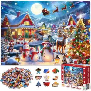 lot 10039 image: 500 Piece Christmas Puzzle for Adults and Kids Santafts Secret Village Jigsaw Puzzle with Irregular Shape Christmas Puzzle Gift for Adults and Teens Family Challenging Puzzle Perfect for Game Nights