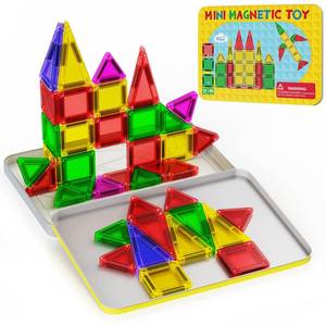 lot 10066 image: 46PCS Mini Magnetic Tiles, Magnetic Tiles Travel Set with Case, STEM Educational Building Set Construction Toys for Kids Ages 3, Portable Building Toys for Toddlers, Boys and Girls Birthday Gift