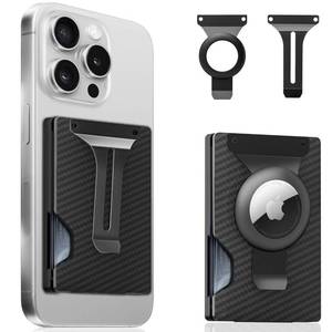 lot 10075 image: Magnetic Phone Wallet Compatible with Apple MagSafe - Metal Card Holder with AirTag Holder, RFID Blocking and Money Clip Mag Safe Wallet for iPhone 16 15 14 13 12 Pro MaxProPlusMini, Carbon Fiber