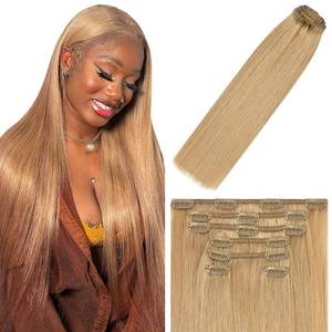 lot 10085 image: 20 Inch #27 Blonde Clip in Hair Extensions - Real Remy Human Hair, 120g 7pcs, Honey Blonde Human Hair Extensions Clip ins for Women