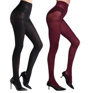 lot 10087 image: ZIHUA 2 Pairs Semi Opaque 40 Denier Black Tights for Women, Ladder Resistant Burgundy Tights for Women Black Red S