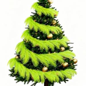 lot 10090 image: 9 Ft Christmas Tree Garland Decoration Lime Green Pampas Grass Garland Artificial Faux Fabric Feathers Wreath for Mantle Xmas Tree Home Farmhouse Christmas Holiday Party Supplies