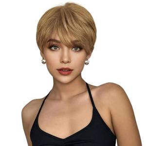 lot 10099 image: BECUS Pixie Cut Wigs for White Women Strawberry Blonde Wig Short Blonde Wig with Bangs Short Wigs Synthetic