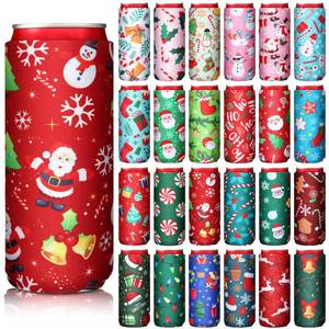 lot 10101 image: Pickmesh 24 Count Christmas Can Coolers Sleeves for Adults, Santa Claus Bottle Cooler Gifts, 12oz, Red, Green, Neoprene