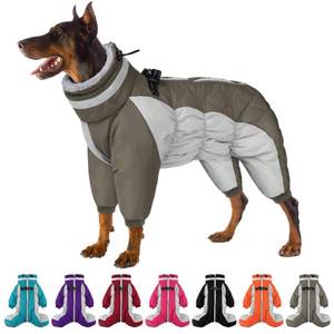 lot 10105 image: SUNFURA Full Body Dog Coat - Warm Fleece Jacket for Large Dogs, Turtleneck Winter Coats with Harness, Reflective Dog Snowsuit Windproof Puffer Jackets with Legs for French Bulldog, Army Green L